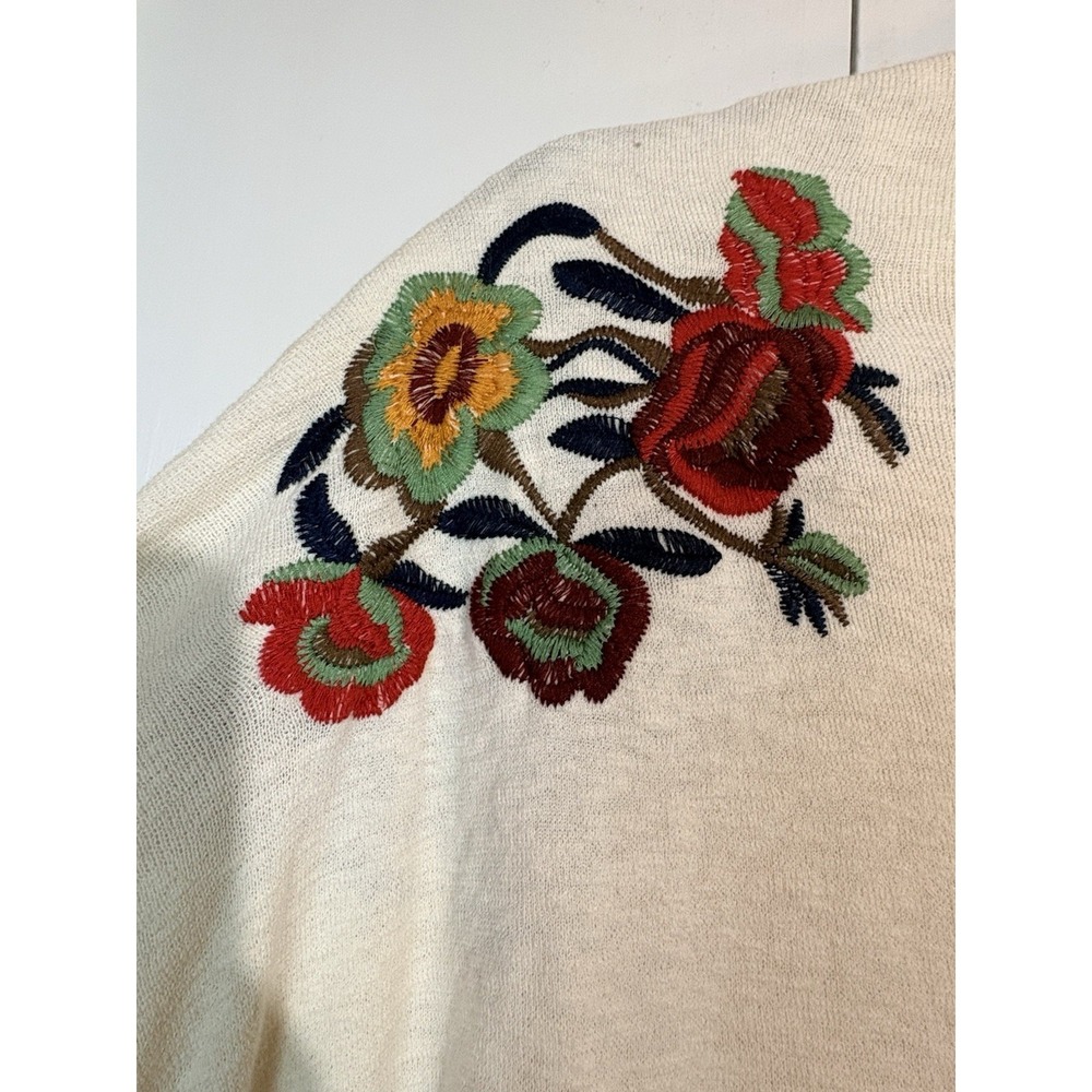 ZARA EMBROIDERED KIMONO Floral Ivory Cardigan M BOHO Chic Grandmacore Cottagecor - Picture 10 of 11